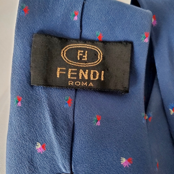 Fendi Blue & Floral Silk Tie - Picture 3 of 4